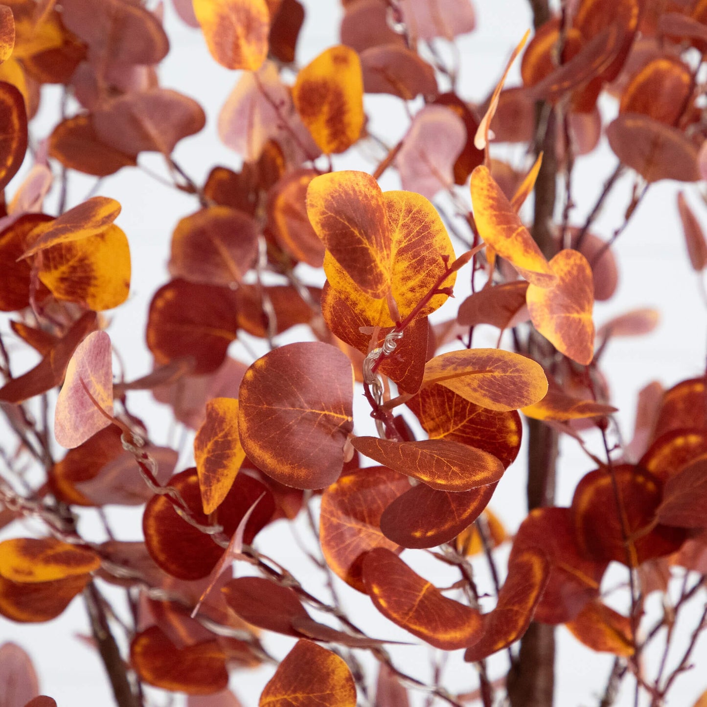 9' Pre-Lit Grand Autumn Eucalyptus artificial tree with 700 warm white LEDs copper leaves on Tampa Home & Garden Store