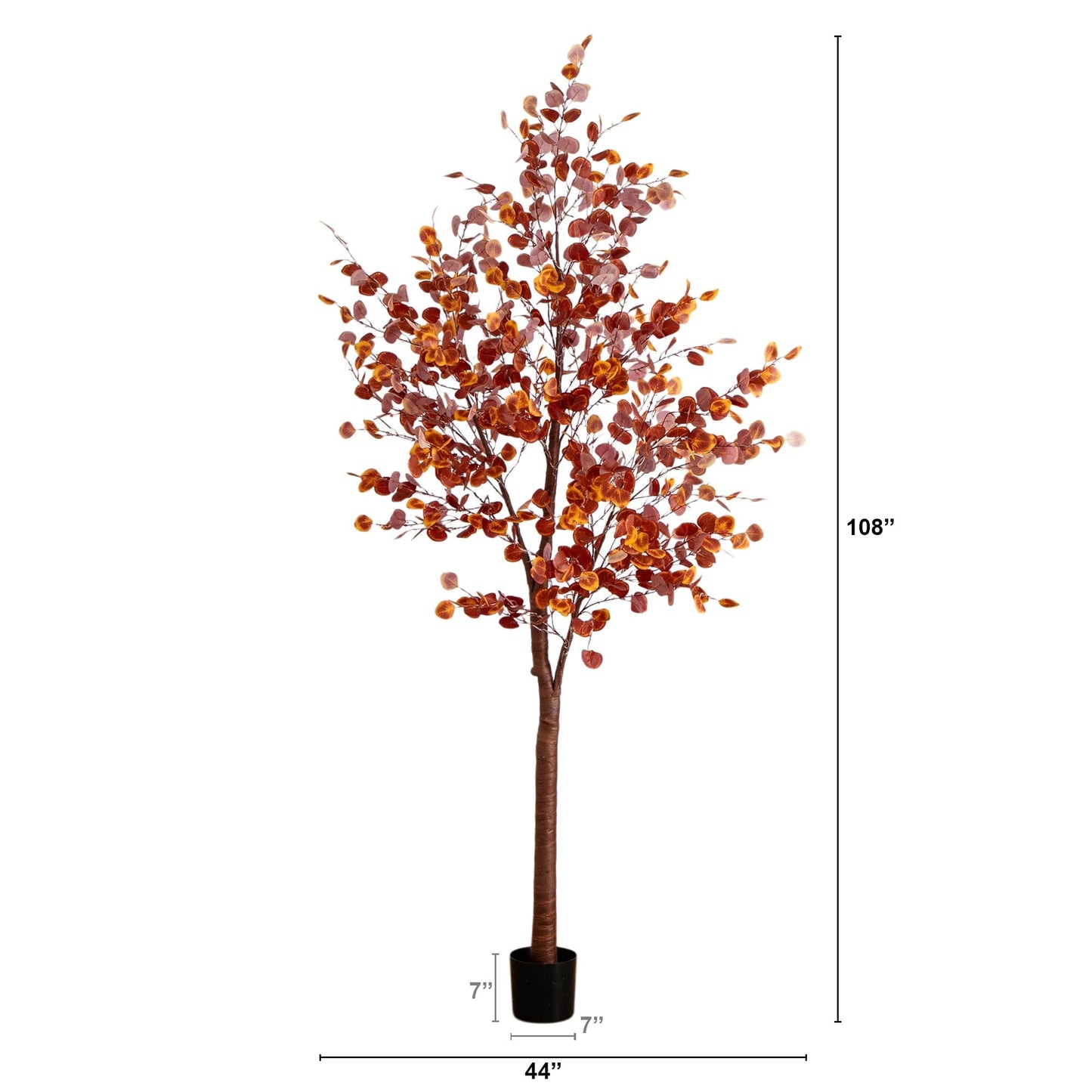 9' Fall Eucalyptus Tree with orange-brown leaves, 700 Warm White LEDs, pot on Tampa Home & Garden Store