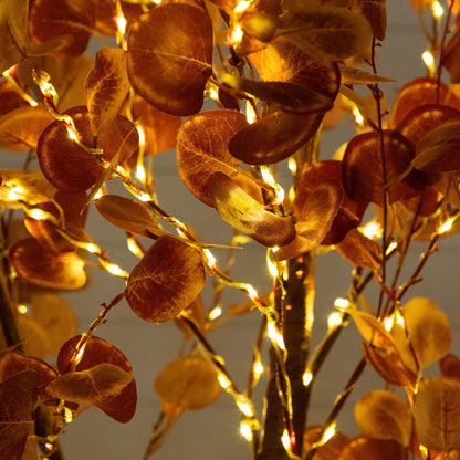 9' Pre-Lit Grand Autumn Eucalyptus artificial tree with 700 warm white LEDs, autumn leaves on Tampa Home & Garden Store