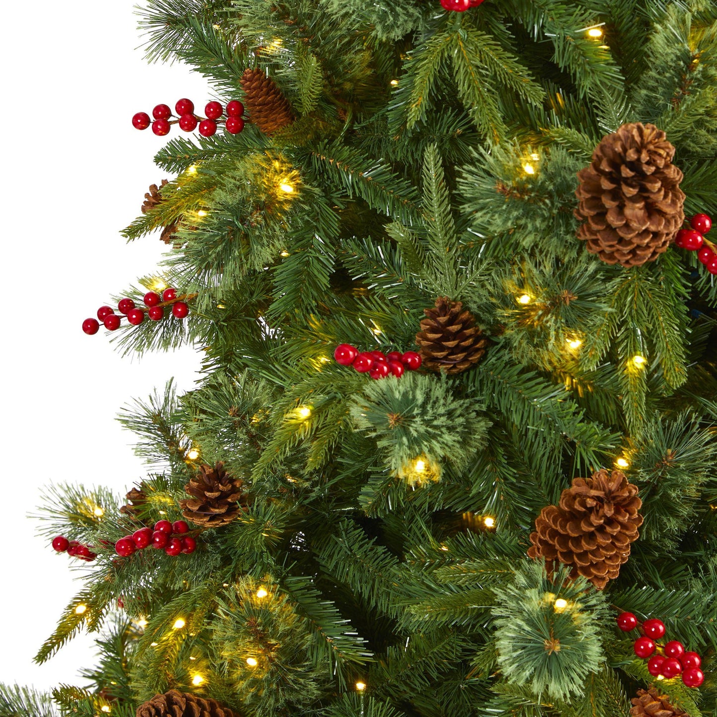 Nearly Natural 9ft Norway Mixed Pine Christmas Tree with 650 LED lights, pine cones and berries on Tampa Home & Garden Store
