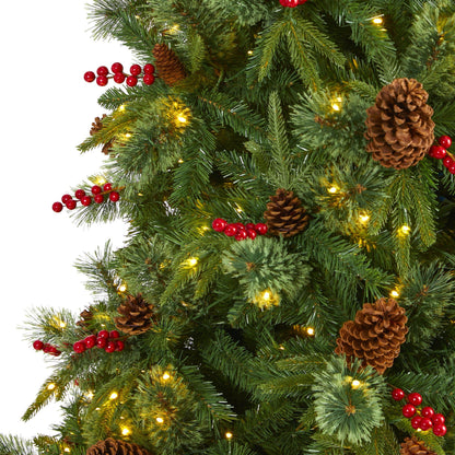 Nearly Natural 9ft Norway Mixed Pine Christmas Tree with 650 LED lights, pine cones and berries on Tampa Home & Garden Store