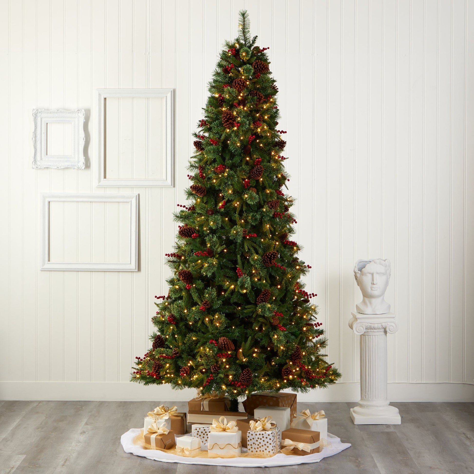 Nearly Natural 9' Norway Mixed Pine Christmas Tree with 650 LED lights, cones & berries on Tampa Home & Garden Store