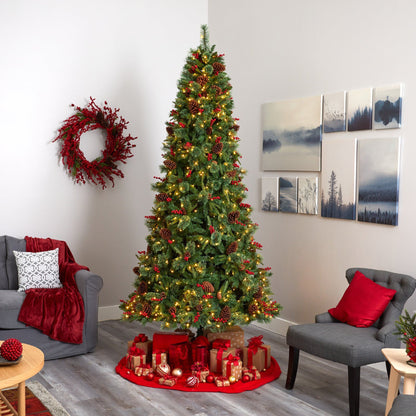 9’ Norway Mixed Pine artificial Christmas tree with 650 LED lights pine cones and berries on Tampa Home & Garden Store
