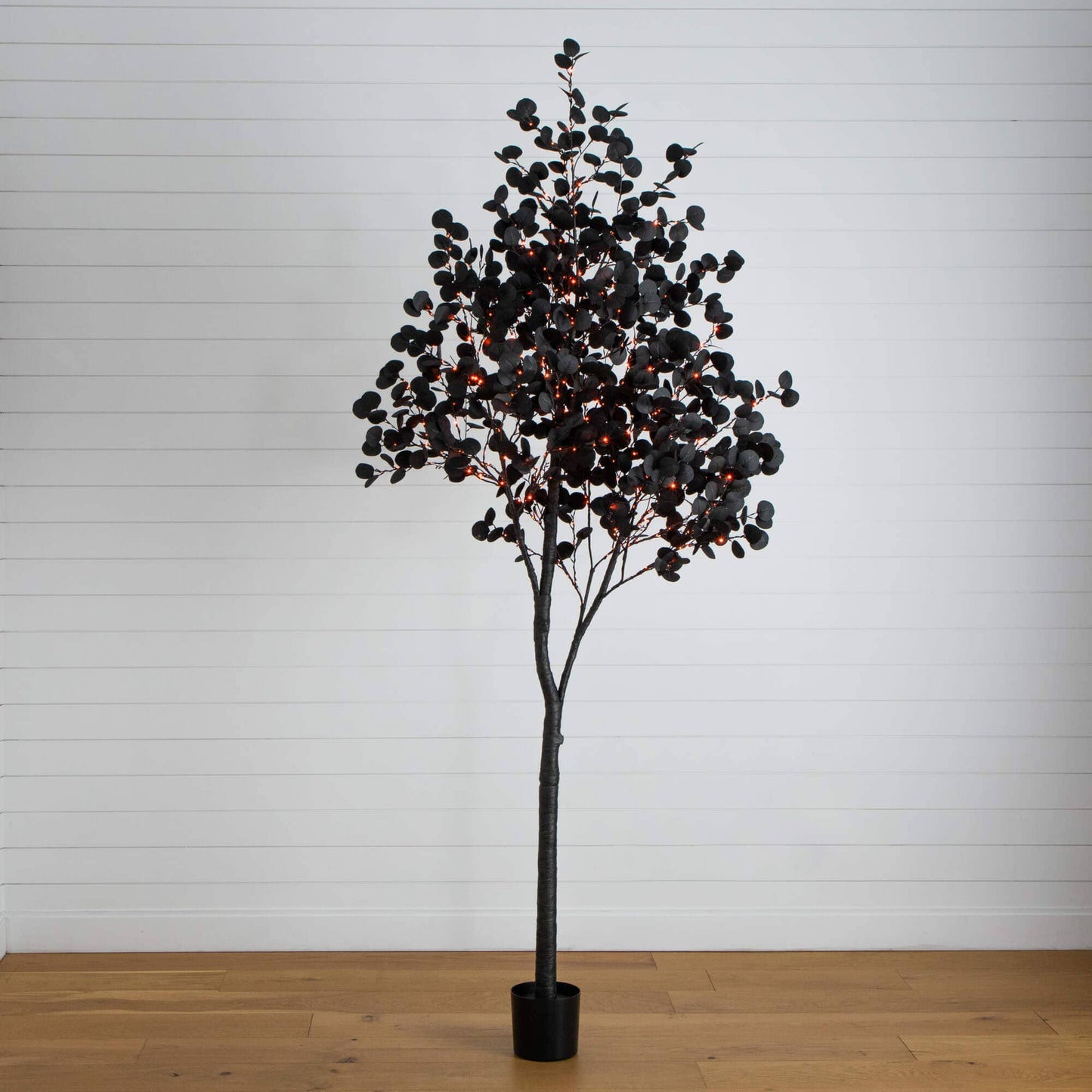 Tree 9' Pre-Lit Black Eucalyptus with orange and purple LED lights by Nearly Natural on Tampa Home & Garden Store