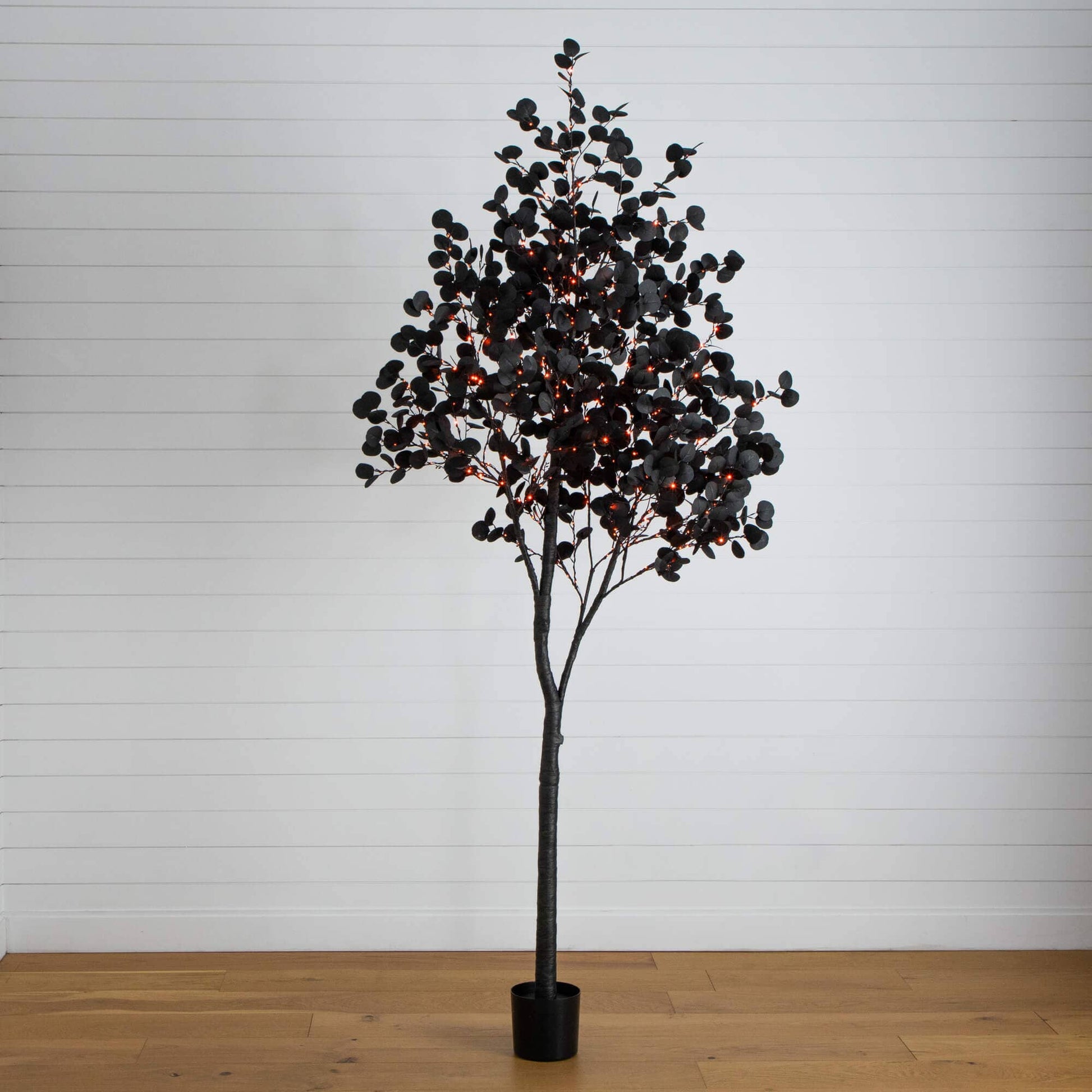 Tree 9' Pre-Lit Black Eucalyptus with orange and purple LED lights by Nearly Natural on Tampa Home & Garden Store