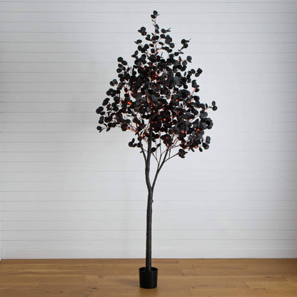 Tree 9' Pre-Lit Black Eucalyptus with orange and purple LED lights by Nearly Natural on Tampa Home & Garden Store