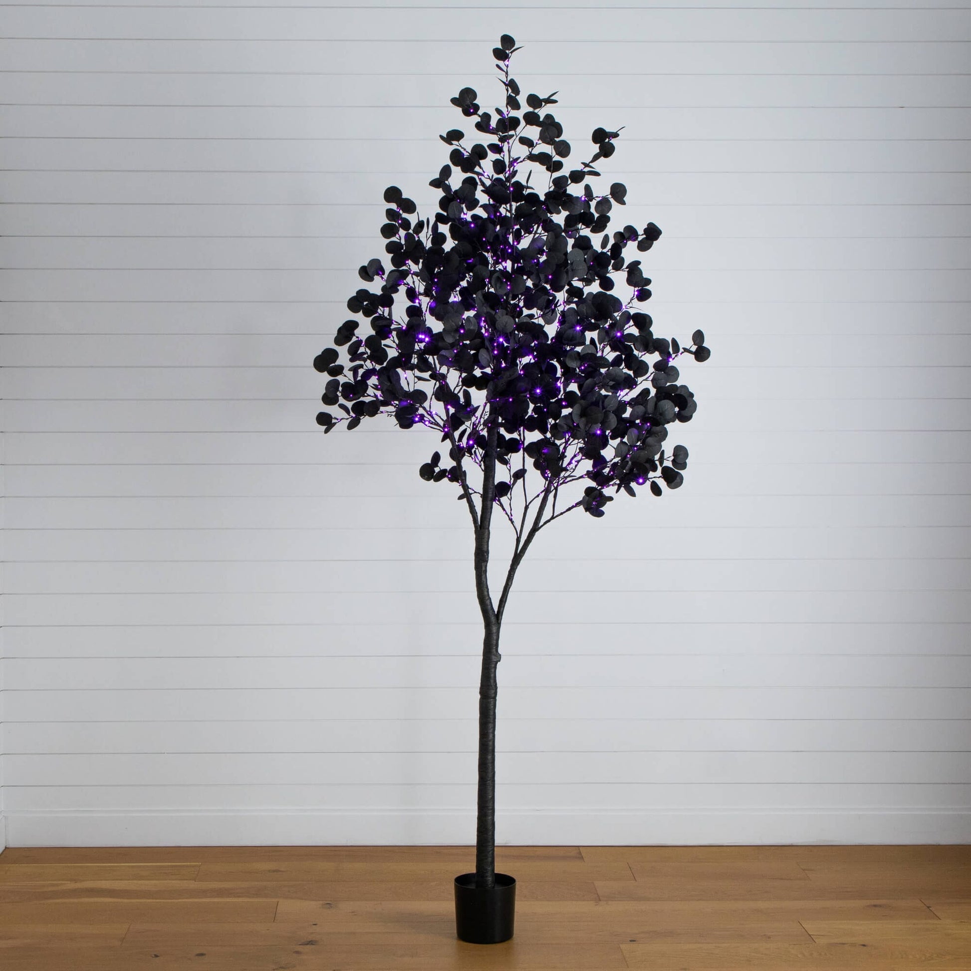 9' Pre-Lit Halloween Black Eucalyptus Tree with 700 Orange & Purple LEDs by Nearly Natural on Tampa Home & Garden Store