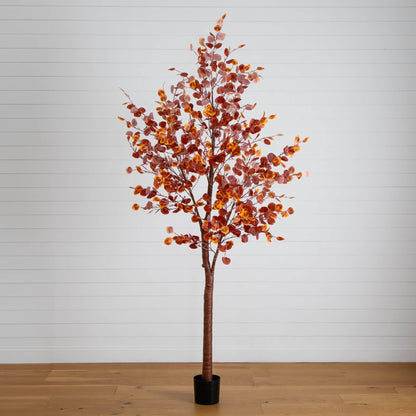 9 ft Nearly Natural pre-lit grand autumn eucalyptus tree with 700 white LED in a black pot on Tampa Home & Garden Store