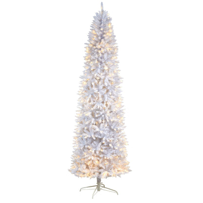9’ Slim White Artificial Christmas Tree with 600 Warm White LED Lights and 1860 Bendable Branches