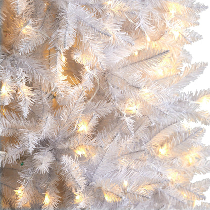 9’ Slim White Artificial Christmas Tree with 600 Warm White LED Lights and 1860 Bendable Branches