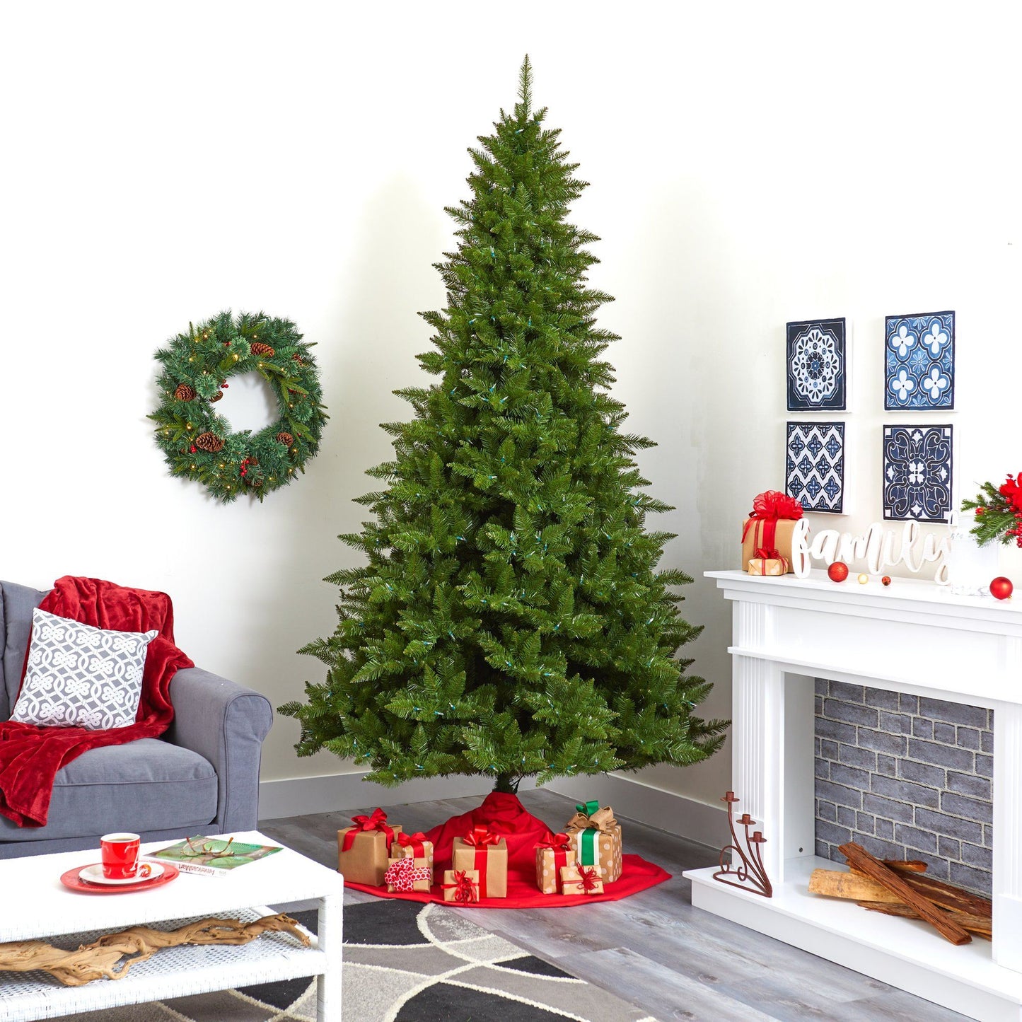 Árbol de Navidad artificial Vermont Spruce de 2,74 m con 850 luces LED blanco cálido (multifunción) con tecnología Instant Connect y 1984 ramas flexibles