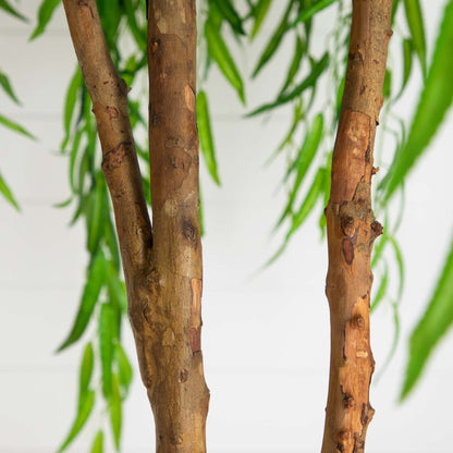 9-foot Willow Artificial Tree Real Touch trunk close-up with bark and green leaves Nearly Natural on Tampa Home & Garden Store