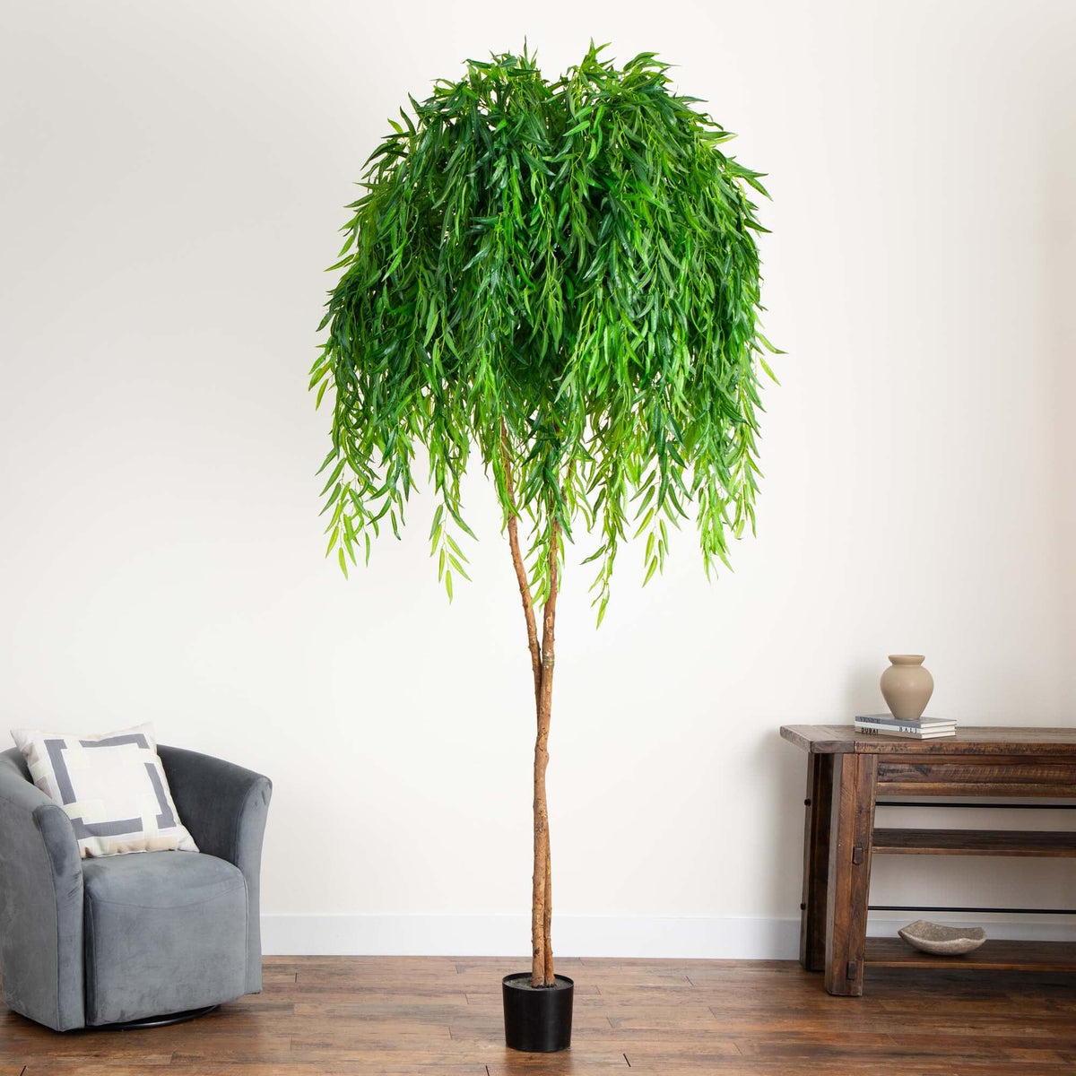 9 ft Willow Artificial Tree Nearly Natural with green leaves in black pot on Tampa Home & Garden Store