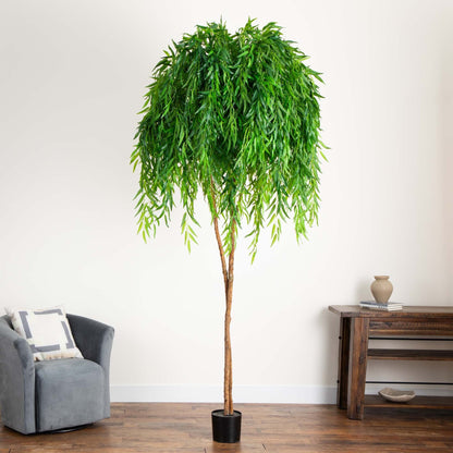 9 ft Willow Artificial Tree Nearly Natural with green leaves in black pot on Tampa Home & Garden Store