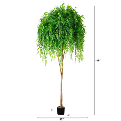 9' Willow Artificial Tree Real Touch foliage by Nearly Natural in black pot 108in tall on Tampa Home & Garden Store