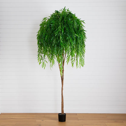 9' Willow Artificial Tree Real Touch by Nearly Natural with drooping green leaves in a black pot on Tampa Home & Garden Store