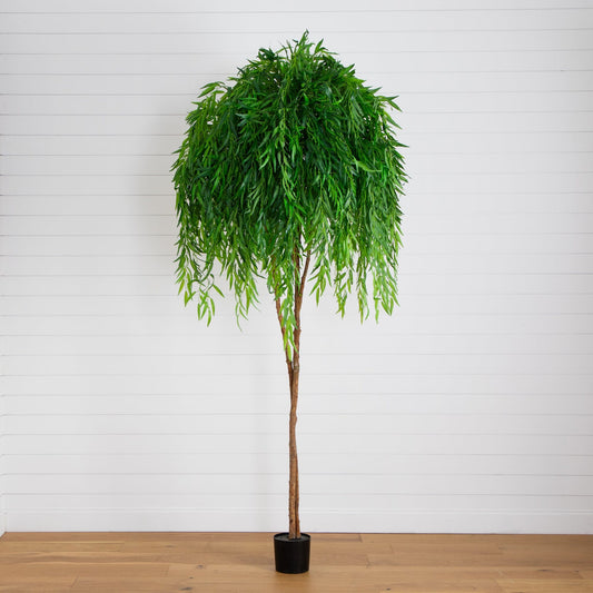 9' Willow Artificial Tree Real Touch by Nearly Natural with drooping green leaves in a black pot on Tampa Home & Garden Store
