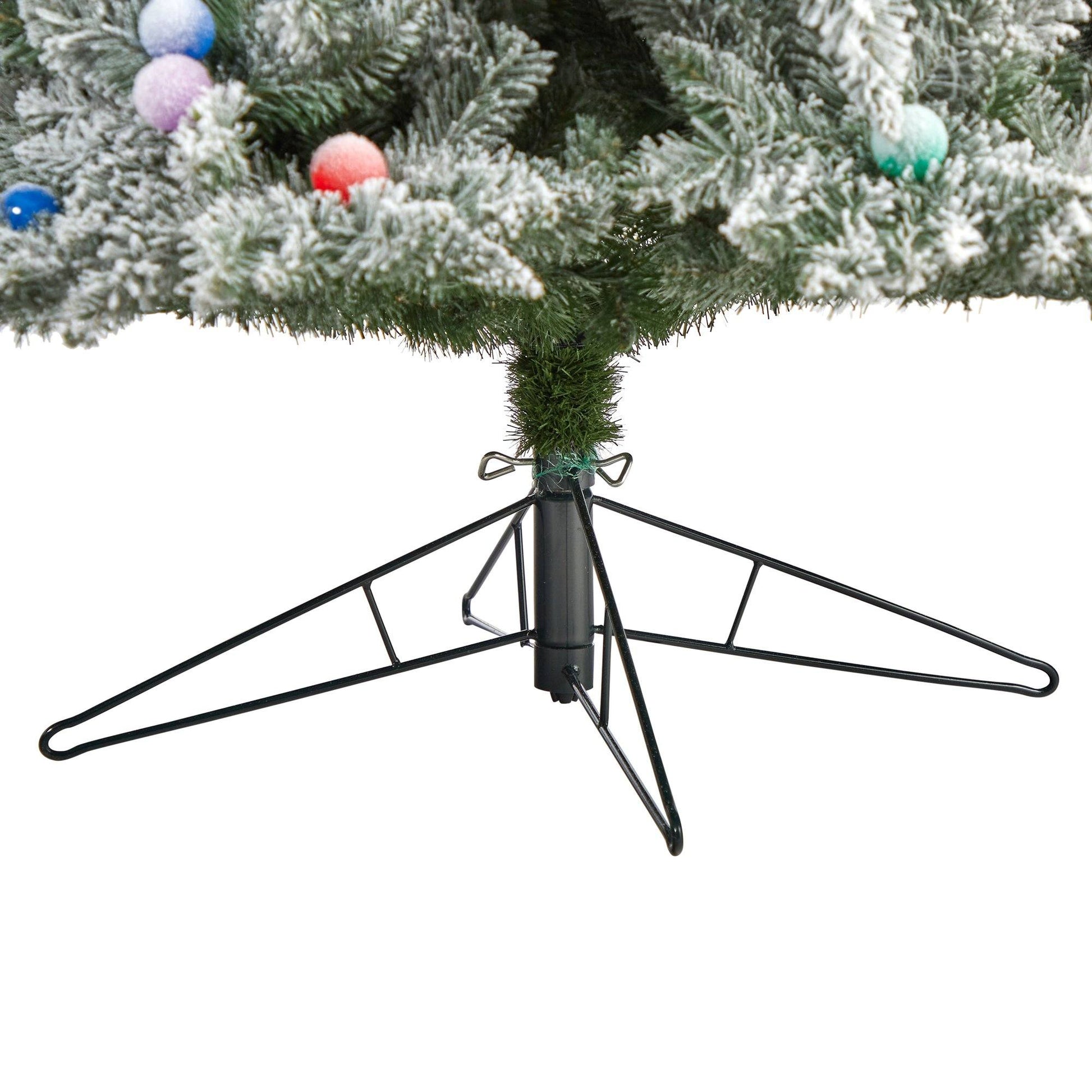 Nearly Natural 9.5' flocked BC Mountain Fir artificial Christmas tree on stand on Tampa Home & Garden Store