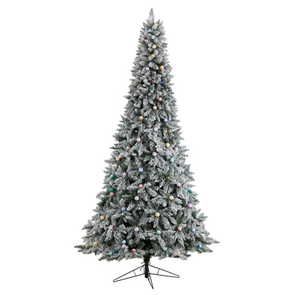 Nearly Natural 9.5' flocked BC Mountain Fir artificial Christmas tree with pastel ornaments on Tampa Home & Garden Store