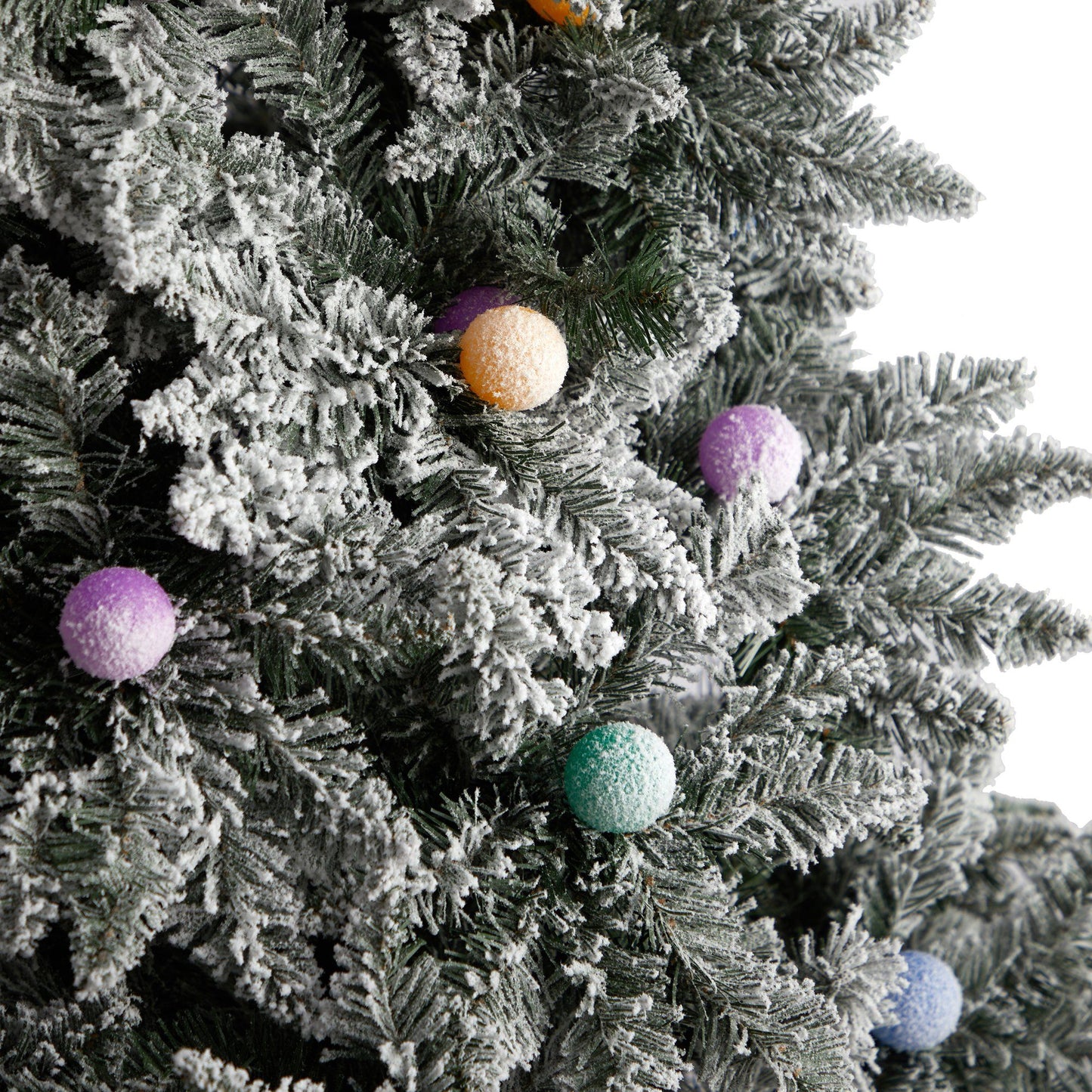 Nearly Natural 9.5' BC Mountain Fir artificial Christmas tree with snow-dusted branches on Tampa Home & Garden Store