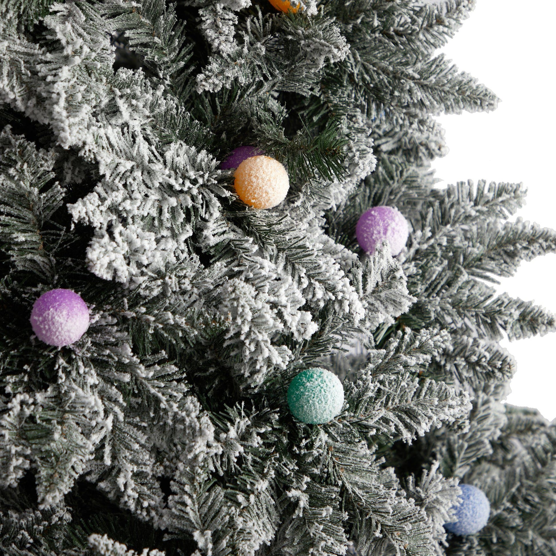 Nearly Natural 9.5' BC Mountain Fir artificial Christmas tree with snow-dusted branches on Tampa Home & Garden Store