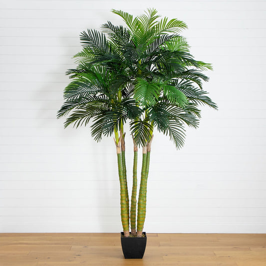 9.5ft Giant Five-Stalk Artificial Areca Palm Tree by Nearly Natural in a black planter on Tampa Home & Garden Store