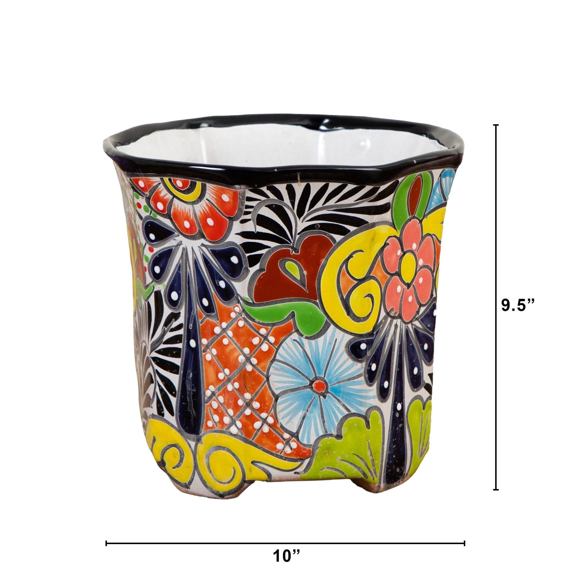 Planter Nearly Natural Talavera ceramic with bright multicolor floral pattern 9.5x10 in on Tampa Home & Garden Store