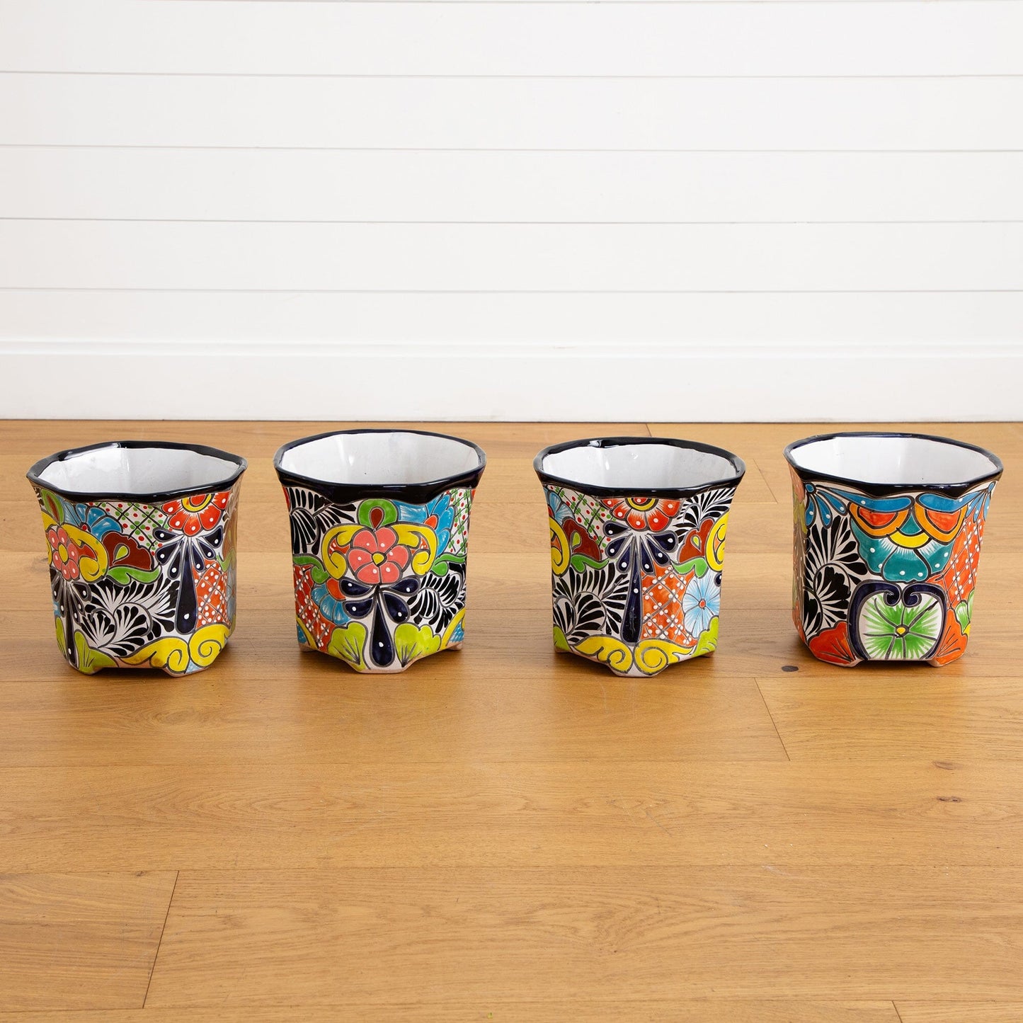 Planters set of five, Nearly Natural handmade Mexican Talavera ceramic 9.5x10 in on Tampa Home & Garden Store