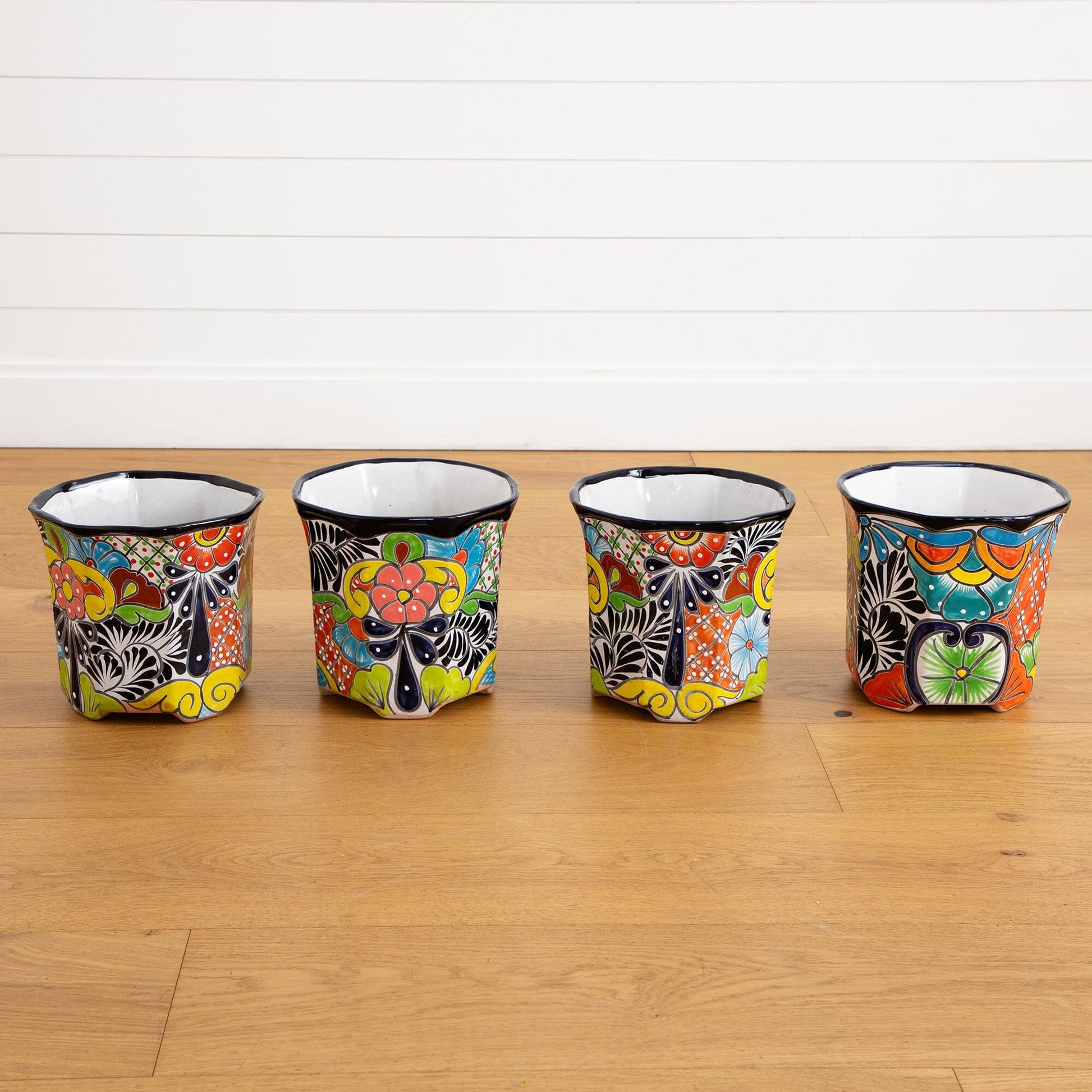 Planters set of five, Nearly Natural handmade Mexican Talavera ceramic 9.5x10 in on Tampa Home & Garden Store