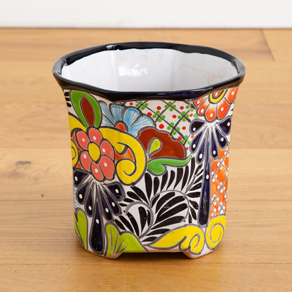 Planter 9.5x10 in Mexican Talavera ceramic with colorful floral motif Nearly Natural on Tampa Home & Garden Store