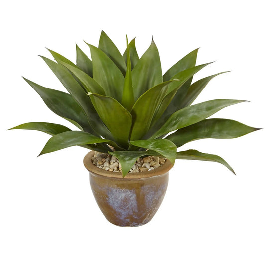 Lifelike agave succulent in glazed clay pot with pebbles Nearly Natural artificial plant on Tampa Home & Garden Store