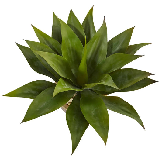 Lifelike agave succulent in glazed clay pot with glossy green leaves Nearly Natural on Tampa Home & Garden Store