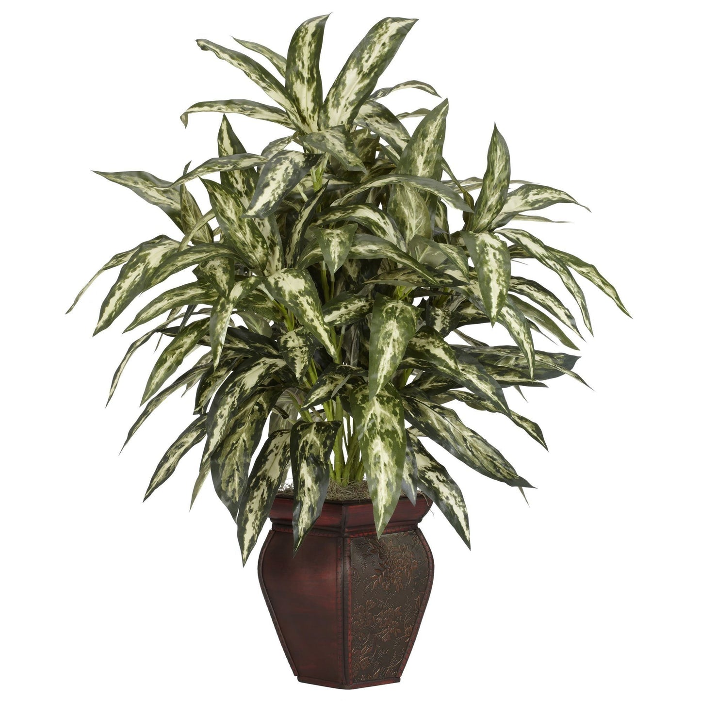 Aglonema con maceta decorativa de seda