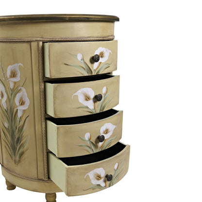 Mesa Accesoria Antigua con Diseño Floral de Calas