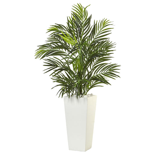 Palmera Areca en Macetero Cuadrado Blanco con Protección UV
