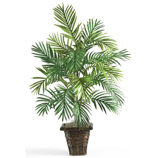 Areca Palm Silk Plant in a wicker basket Nearly Natural artificial non-flowering palm indoors on Tampa Home & Garden Store