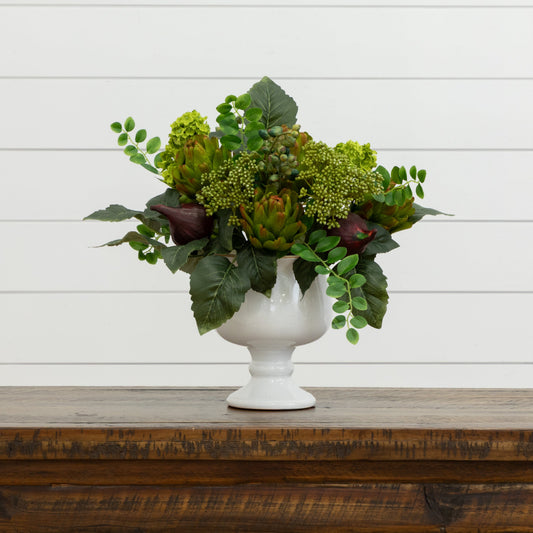 Artichoke and Hydrangea Silk Flower Arrangement - Tampa Home & Garden Store