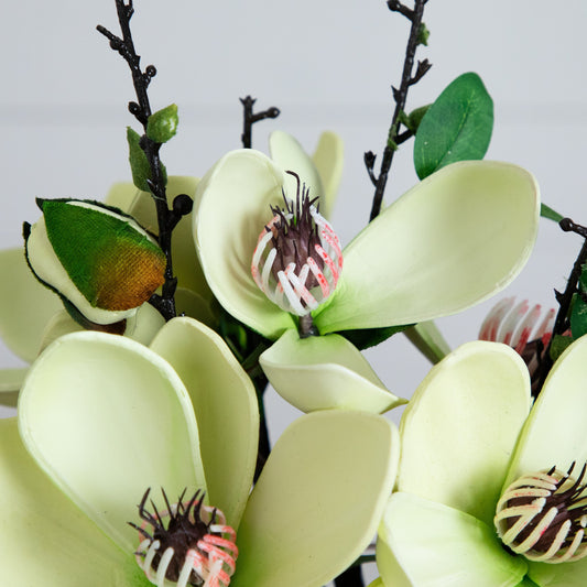 Artificial Magnolia arrangement with pale-green petals and dark twig stems Nearly Natural on Tampa Home & Garden Store