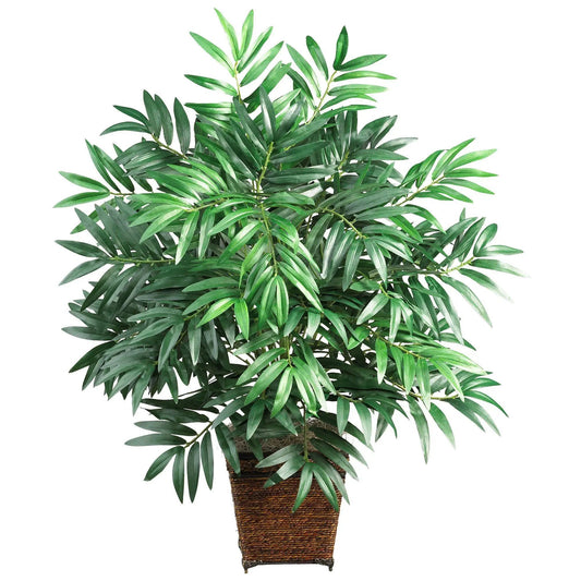 Bamboo Palm Silk Plant in Wood Wicker Basket by Nearly Natural artificial greenery on Tampa Home & Garden Store