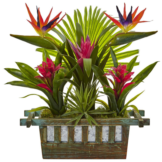 Birds of Paradise and Bromeliad in Planter - Tampa Home & Garden Store