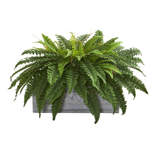 Boston Fern Artificial Plant in Stone Planter - Tampa Home & Garden Store
