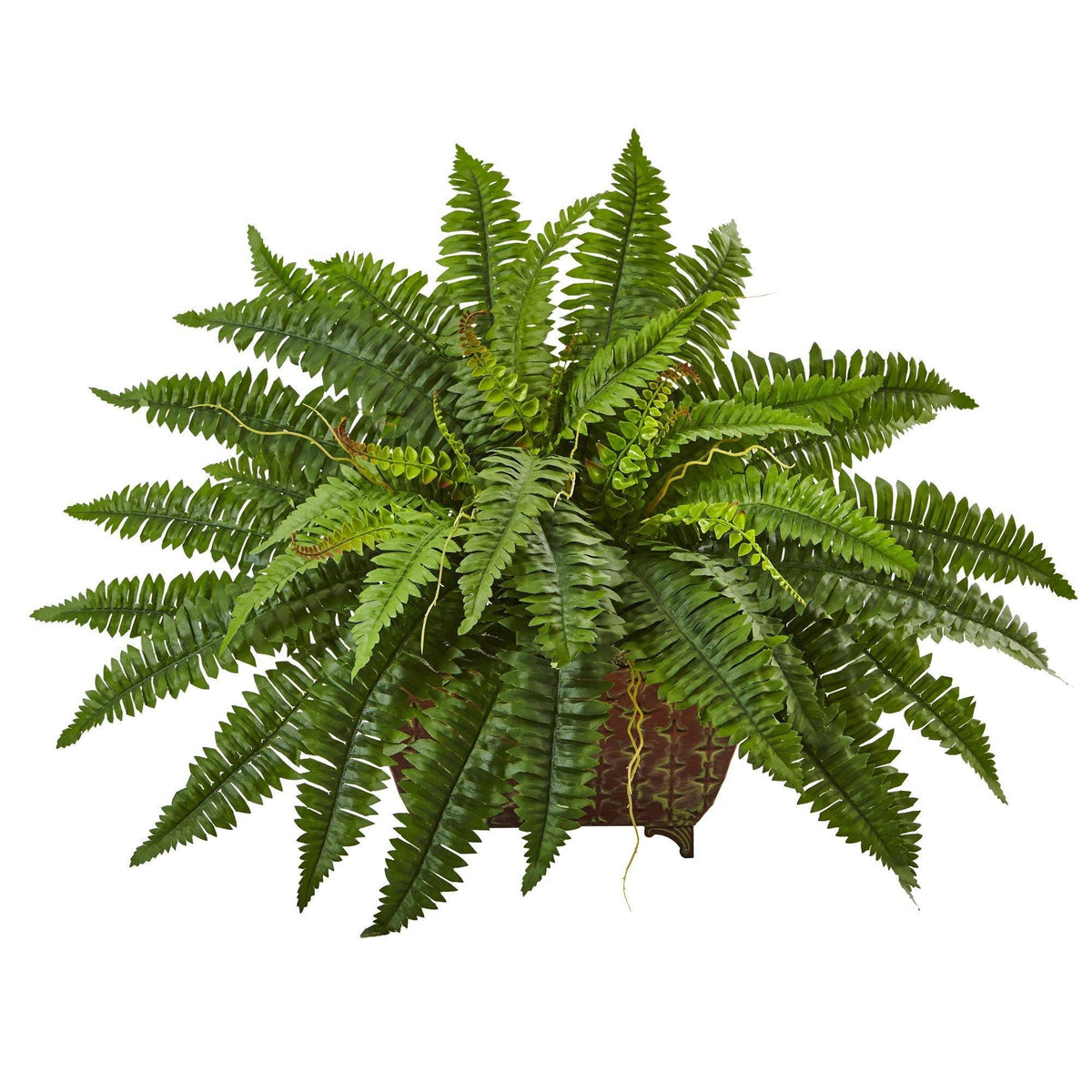 Boston Fern in metallic planter by Nearly Natural, lush green fronds on Tampa Home & Garden Store