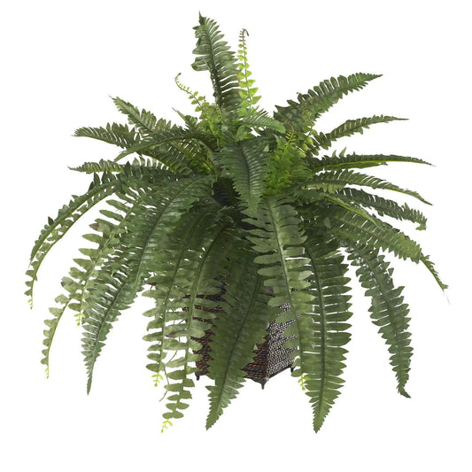 Boston Fern w/Wood Wicker Basket Silk Plant - Tampa Home & Garden Store