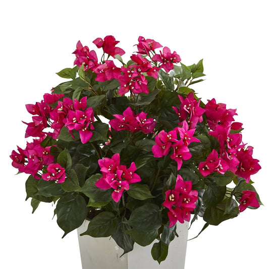 31-inch Bougainvillea artificial plant in a white tower planter with pink blooms Nearly Natural on Tampa Home & Garden Store