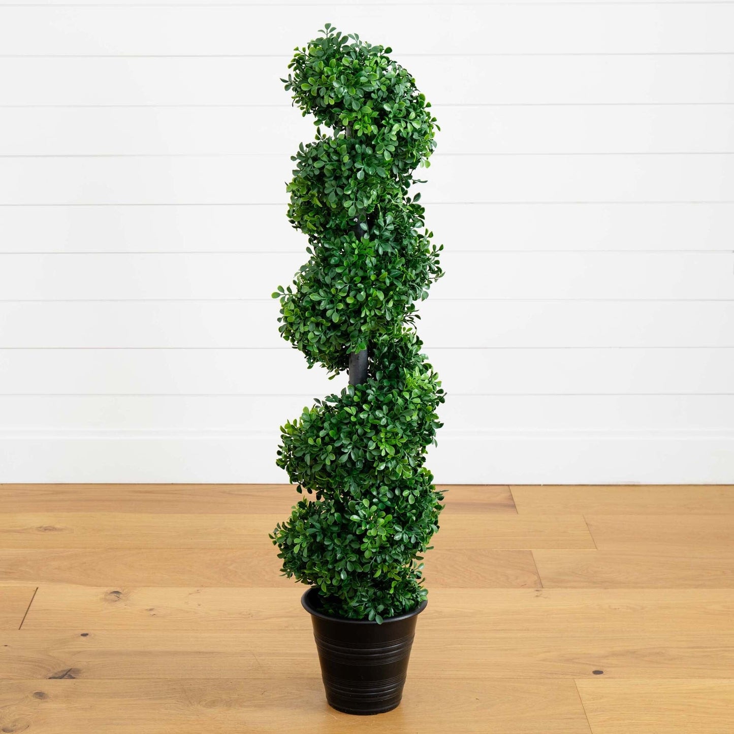 Boxwood spiral topiary in planter by Nearly Natural, green artificial greenery on Tampa Home & Garden Store