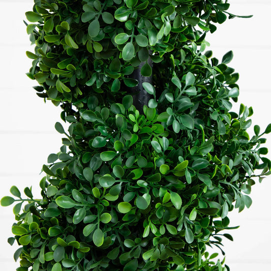 4' Boxwood Spiral Topiary in Planter, Nearly Natural artificial greenery with glossy green leaves on Tampa Home & Garden Store
