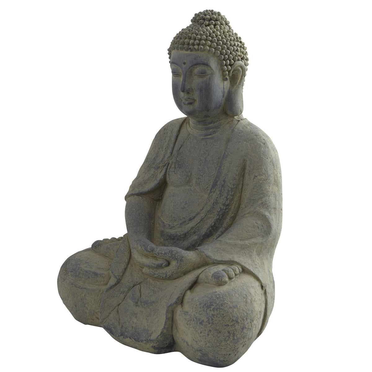 Buddha statue indoor outdoor, weathered gray stone finish, Nearly Natural, seated lotus pose on Tampa Home & Garden Store