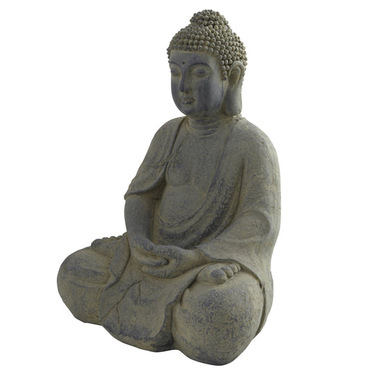 Buddha statue indoor outdoor, weathered gray stone finish, Nearly Natural, seated lotus pose on Tampa Home & Garden Store