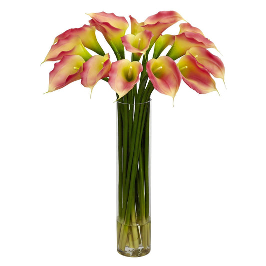 Calla Lilly w/Cylinder Silk Flower Arrangement - Tampa Home & Garden Store