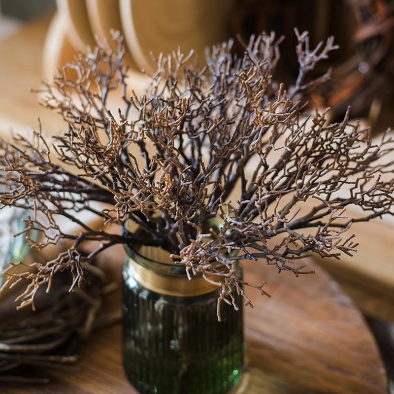 RusticReach artificial coral twig stem 14in tall in green glass vase on Tampa Home & Garden Store